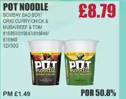 Bestway POT NOODLE Bombay bad boy/ orig curry/chick & mush/beef & tom offer