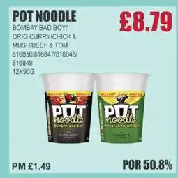 Bestway POT NOODLE Bombay bad boy! orig curry/chick & mush/beef & tom offer