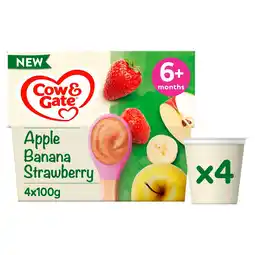 Morrisons Cow & Gate Apple Strawberry & Banana Baby Food Fruit Pot 6+ Months 4x100g offer