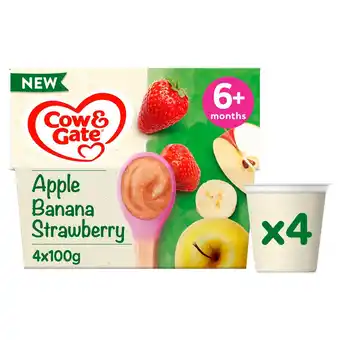 Morrisons Cow & Gate Apple Strawberry & Banana Baby Food Fruit Pot 6+ Months 4x100g offer