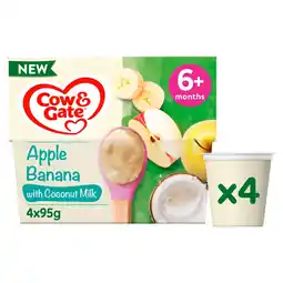 Morrisons Cow & Gate Apple, Banana with Coconut Milk Baby Food Pot 6+ Months 4x95g offer