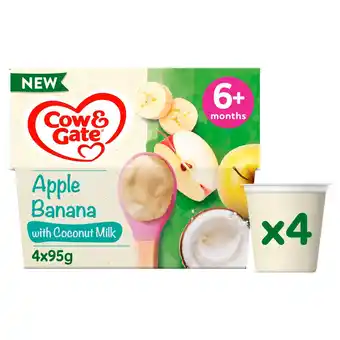 Morrisons Cow & Gate Apple, Banana with Coconut Milk Baby Food Pot 6+ Months 4x95g offer