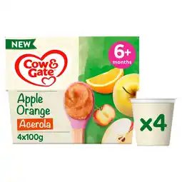 Morrisons Cow & Gate Apple Orange & Acerola Baby Food Fruit Pot 6+ Months 4x100g offer