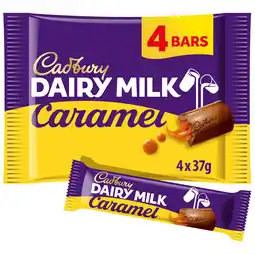 Tesco Cadbury Dairy Milk Caramel Chocolate Bar 4 Pack Multipack 148g offer