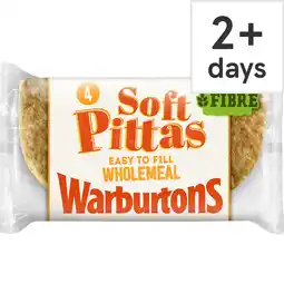 Tesco Warburtons Soft Wholemeal Pitta Breads 4 Pack offer