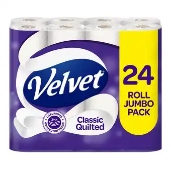 Tesco Velvet Classic Quilted Toilet Tissue 24 Rolls offer