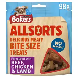 Tesco Bakers Allsorts Dog Treats Chicken and Beef 98G offer