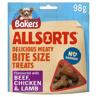 Tesco Bakers Allsorts Dog Treats Chicken and Beef 98G offer