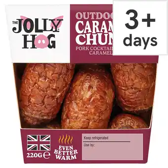 Tesco The Jolly Hog Outdoor Bred Caramelised Chunkies Pork Cocktail Sausages 220g offer