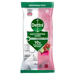 Tesco Dettol Multi-purpose Cleaning Wipes Pomegranate & Lime 126 Pack offer