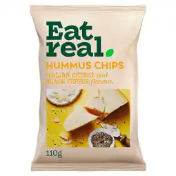 Tesco Eat Real Hummus Chips Italian Cheese & Black Pepper 110G offer