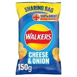 Tesco Walkers Glorious Cheese & Onion Flavour Potato Crisps 150g offer