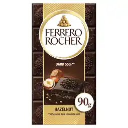 Tesco Ferrero Rocher Hazelnut Dark 55% Chocolate Bar 90G offer