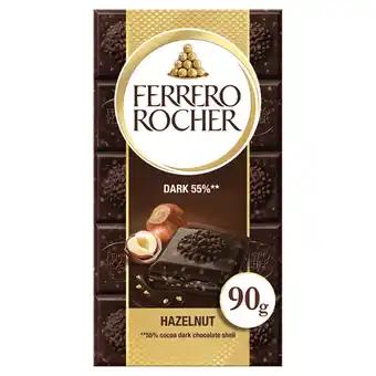 Tesco Ferrero Rocher Hazelnut Dark 55% Chocolate Bar 90G offer