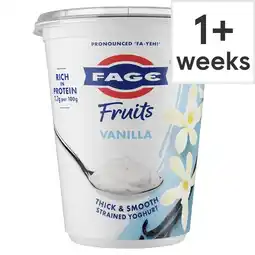 Tesco FAGE FRUITS VANILLA Greek Yoghurt 380g offer