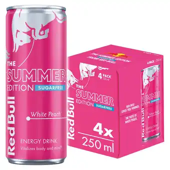 Tesco Red Bull Sugar Free Energy Drink Summer White Peach Edition 250ml X 4 offer