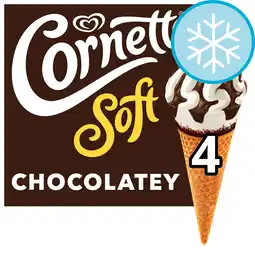 Tesco Cornetto Soft Chocolate And Vanilla Cones 4X140ml offer