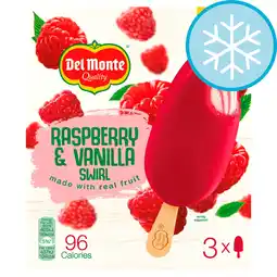 Tesco Del Monte Raspberry & Vanilla Swirl Ice Cream Sticks 3x90ml offer
