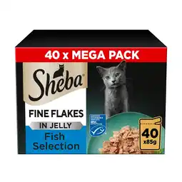 Tesco Sheba Fine Flakes Wet Cat Food Pouches Fish in Jelly 40x85g offer