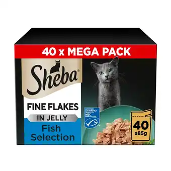 Tesco Sheba Fine Flakes Wet Cat Food Pouches Fish in Jelly 40x85g offer