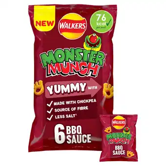 Tesco Walkers Monster Munch BBQ Sauce Flavour Crisps 6 x 16g offer