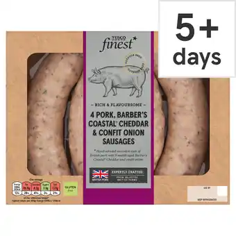 Tesco Tesco Finest 4 Pork, Coastal Cheddar & Confit Onion Sausages 440g offer