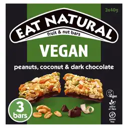 Tesco Eat Natural Fruit & Nut Vegan Peanuts Coconut & Dark Chocolate 40g X 3 offer