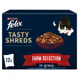 Tesco Felix Tasty Shreds Cat Food Farm Selection In Gravy 12X80g offer