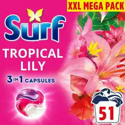 Tesco Surf 3 in1 Tropical Lily Washing Capsules 51 Washes 882.3g offer