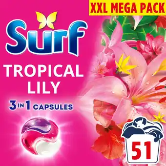 Tesco Surf 3 in1 Tropical Lily Washing Capsules 51 Washes 882.3g offer