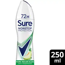 Tesco Sure Women Pure Melon Aloe 72h Nonstop Protection Antiperspirant Deodorant 250ml offer