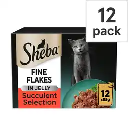 Tesco Sheba Fine Flakes Cat Food Pouches Succulent Mix Jelly 12x85g offer