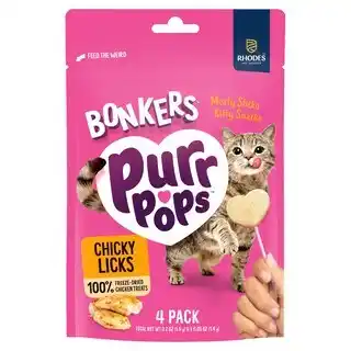 Tesco Bonkers Purrpops Freeze Dried Chicky Licks Chicken Cat Treats 4 Pack 5.6g offer