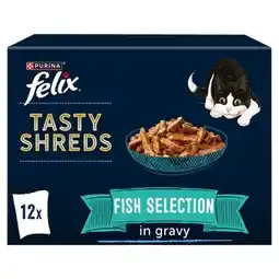 Tesco Felix Tasty Shreds Cat Food Fish Selection 12X80g offer