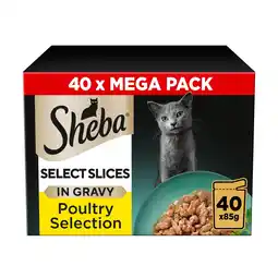 Tesco Sheba Select Slices Wet Cat Food Pouches Poultry Gravy 40x85g offer