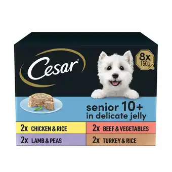 Tesco Cesar Senior Wet Dog Food Trays in Delicate Jelly 8x150g offer
