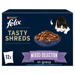 Tesco Felix Tasty Shreds Cat Food Mixed Selection In Gravy 12X80g offer