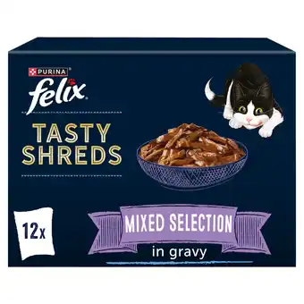 Tesco Felix Tasty Shreds Cat Food Mixed Selection In Gravy 12X80g offer