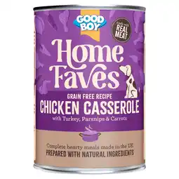 Tesco Good Boy Home Faves Grain Free Chicken Casserole Dog Food 395g offer