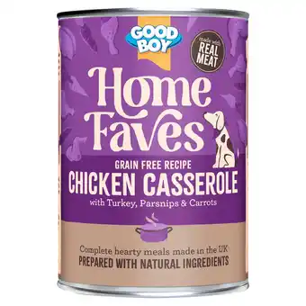 Tesco Good Boy Home Faves Grain Free Chicken Casserole Dog Food 395g offer