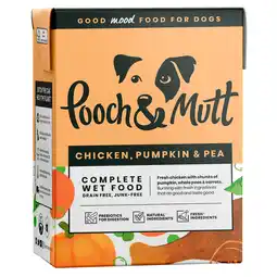Tesco Pooch & Mutt Complete Wet Dog Food, Chicken, Pumpkin & Pea 375g offer