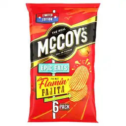 Tesco McCoy's Epic Eats Tex Mex Flamin' Fajita Flavour Ridge Cut Potato Crisps 6 x 25g offer