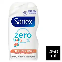 Tesco Sanex Zero% Baby Hypoallergenic Nourishing Bath Wash & Shampoo 450ml offer