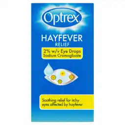 Tesco Optrex Hayfever Relief Eye Drops 2% W/V, Itchy Eyes 10ml offer