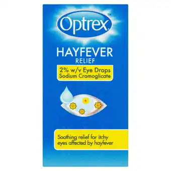 Tesco Optrex Hayfever Relief Eye Drops 2% W/V, Itchy Eyes 10ml offer