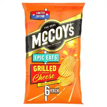 Tesco McCoy's Epic Eats Grilled American Cheese Flavour Ridge Cut Potato Crisps 6 x 25g offer