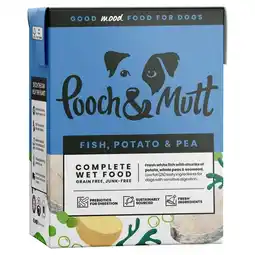 Tesco Pooch & Mutt Complete Wet Dog Food, Fish Potato & Pea 375g offer