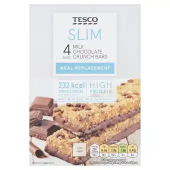 Tesco Tesco Slim Milk Chocolate Crunch Meal Replacement Bars 4 x 60g offer