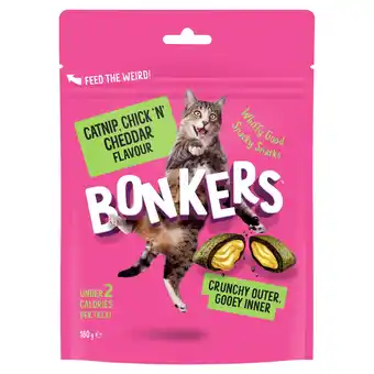 Tesco Bonkers Cat Treats - Catnip, Chick 'N' Cheddar Flavour 180g offer