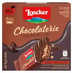 Tesco Loacker Chocolaterie Dark Chocolate Wafer Bars 4 x 17.5g offer